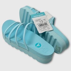 Light Blue Platform Slide Sandals with Strappy Upper